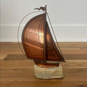 Vintage MCM Copper & Onyx Sailboat